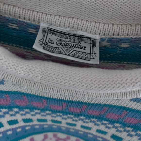 Vintage le cotonnier Patterned Teal and Pink 100% cotton crew neck Sweater - Picture 3 of 7